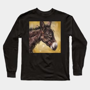 Contemporary Painting of an Adorable Donkey on Mustard Background Long Sleeve T-Shirt